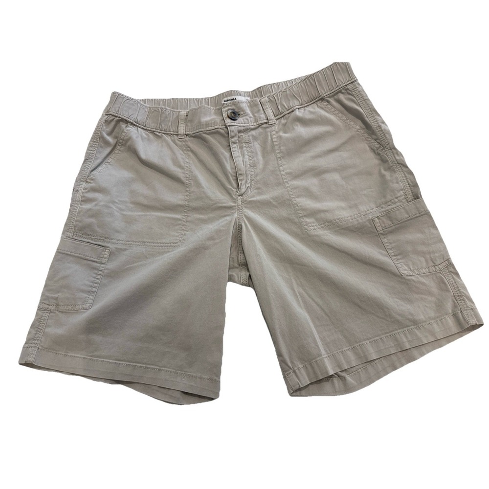 Sonoma Womens Bermuda Khaki Shorts‎ Size 16 Elastic  Waist Cotton Pockets